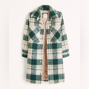 Abercrombie Winterized Wool-Blend Shirt Jacket (Small, Green Plaid)